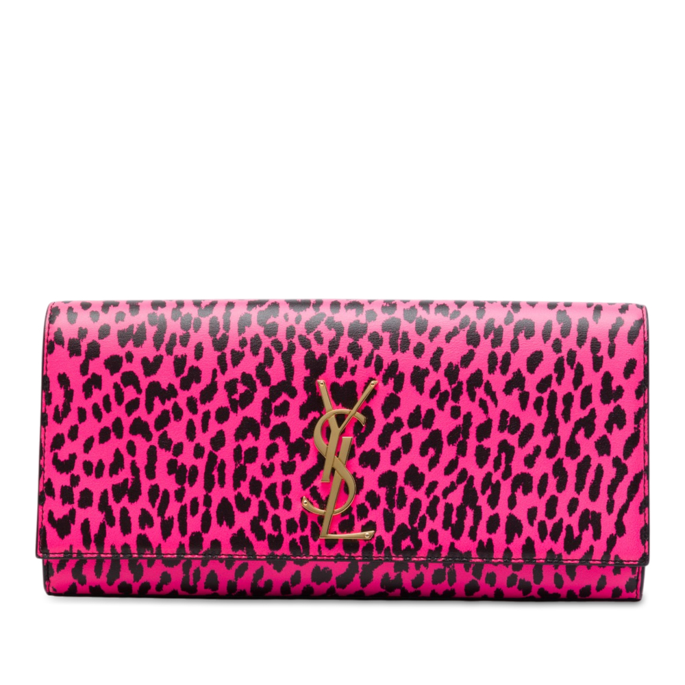 Pre-Loved Saint Laurent Leather Leopard Print Monogram Cassandre Clutch